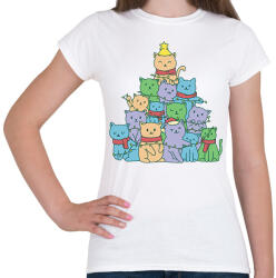 printfashion Macskás karácsonyfa - Női póló - Fehér (5741264)