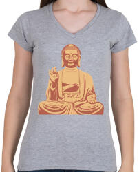 printfashion Buddha - Női V-nyakú póló - Sport szürke (410916)