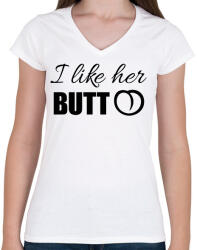 printfashion I like her butt - Női V-nyakú póló - Fehér (6993361)