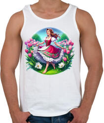 printfashion Magyar lány tavaszi virágok közt - Férfi atléta - Fehér (15886133)