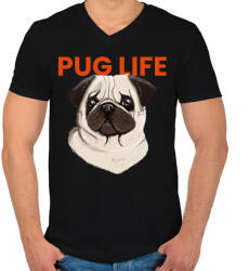 printfashion PUG LIFE - Férfi V-nyakú póló - Fekete (11280582)