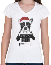 printfashion Xmas is coming - Női V-nyakú póló - Fehér (463978)