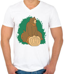 printfashion Medve - Férfi V-nyakú póló - Fehér (11750915)