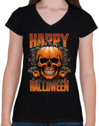 printfashion Halloween Skull - Női V-nyakú póló - Fekete (16859948)
