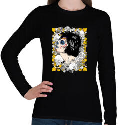 printfashion A királynő és a koponyák - Női hosszú ujjú póló - Fekete (806266)