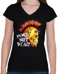 printfashion Punks not dead - Női V-nyakú póló - Fekete (7803143)