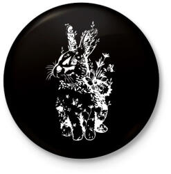 printfashion nyuszi virágokkal fehér - Kitűző, hűtőmágnes - Fekete (14454165)