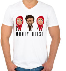 printfashion Money Heist - Férfi V-nyakú póló - Fehér (3176394)