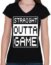 printfashion Straight outta Game - Női V-nyakú póló - Fekete (10900110)