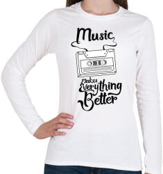 printfashion Music makes everything better - Női hosszú ujjú póló - Fehér (13987220)