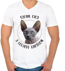 printfashion Szfinx cica - Legjobb barát - Férfi V-nyakú póló - Fehér (7170106)