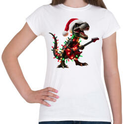 printfashion Karácsonyi rocker tirex gitárral - karácsonyi dinoszaurusz - Női póló - Fehér (15225558)
