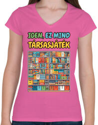 printfashion Igen, ez mind társasjáték - Női V-nyakú póló - Rózsaszín (16792491)
