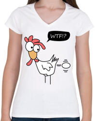 printfashion WTF chicken - Női V-nyakú póló - Fehér (1881312)