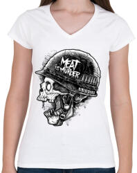 printfashion Meat is murder - Női V-nyakú póló - Fehér (23620)