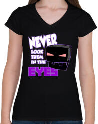 printfashion Minecraft - Enderman szem - Női V-nyakú póló - Fekete (831864)