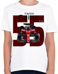 printfashion Carlos Sainz 55 autóversenyző - fekete felirat - Gyerek póló - Fehér (16040180)