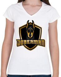 printfashion Doberman - Női V-nyakú póló - Fehér (1921804)