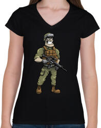 printfashion Soldier - Női V-nyakú póló - Fekete (855328)
