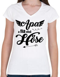printfashion Apa, a fia elso hose 2 - Női V-nyakú póló - Fehér (5602192)