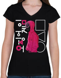 printfashion Squid game -nyerd meg az életed 03 - Női V-nyakú póló - Fekete (5515345)