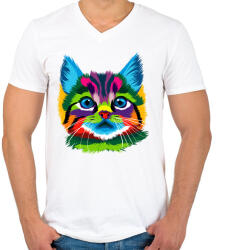 printfashion Színes kiscica - Férfi V-nyakú póló - Fehér (6111315)