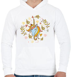 printfashion Egyszarvú unikornis virágokkal - Férfi kapucnis pulóver - Fehér (4216435)