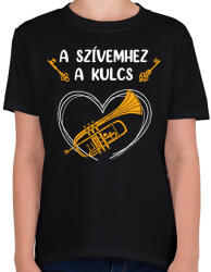 printfashion A szívemhez a kulcs - Trombita - Gyerek póló - Fekete (7640804)