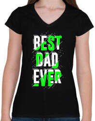 printfashion Best Dad Ever - Női V-nyakú póló - Fekete (2898097)