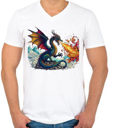 printfashion Sárkány - Férfi V-nyakú póló - Fehér (15182074)