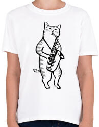 printfashion Macska szaxofonozik - Gyerek póló - Fehér (10282287)