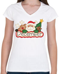 printfashion Karácsony - December Mézi Télapó Rénszarvas - Női V-nyakú póló - Fehér (5622829)