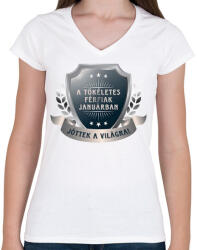 printfashion A tökéletes férfiak január - Női V-nyakú póló - Fehér (6052892)