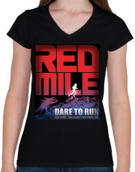 printfashion Red Mile - Női V-nyakú póló - Fekete (14927541)