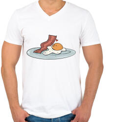printfashion Bacon és tojás - Férfi V-nyakú póló - Fehér (14111054)
