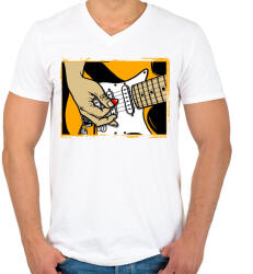 printfashion Gitáros - Férfi V-nyakú póló - Fehér (4969592)