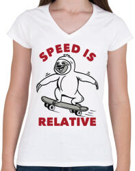 printfashion Speed is relative - Női V-nyakú póló - Fehér (6588385)