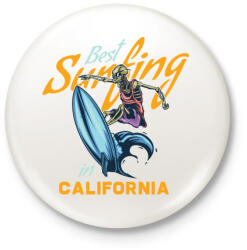 printfashion Szörf 01 - Best Surfing in California - Kitűző, hűtőmágnes - Fehér (4923786)