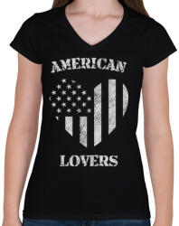 printfashion Amerikai szerető - Női V-nyakú póló - Fekete (106324)