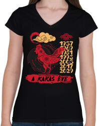 printfashion A kakas éve - Női V-nyakú póló - Fekete (7614236)