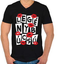 printfashion Csókos legénybúcsú - Férfi V-nyakú póló - Fekete (5371725)