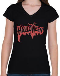 printfashion Halloween Véres - Női V-nyakú póló - Fekete (1851135)