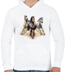 printfashion Három ló vágtázik - Férfi kapucnis pulóver - Fehér (4807886)