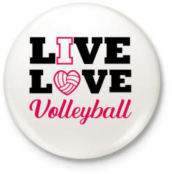 printfashion Live, Love, Volleyball - Kitűző, hűtőmágnes - Fehér (14006196)