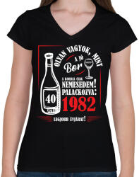 printfashion Jó bor palackozva - Évszámmal (fehér) - Női V-nyakú póló - Fekete (7301433)