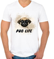 printfashion pug life - Férfi V-nyakú póló - Fehér (1614861)