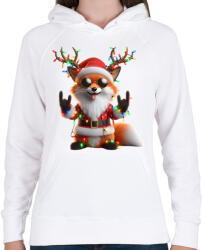 printfashion Vicces karácsonyi rocker party róka - télapó sapkában - Női kapucnis pulóver - Fehér (15228450)