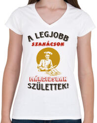 printfashion Szakács szülinapja március - Női V-nyakú póló - Fehér (5738134)