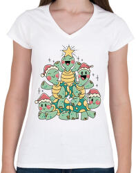 printfashion Teknős karácsonyfa - Női V-nyakú póló - Fehér (14605297)
