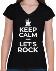 printfashion LET'S ROCK 2 - Női V-nyakú póló - Fekete (10839235)